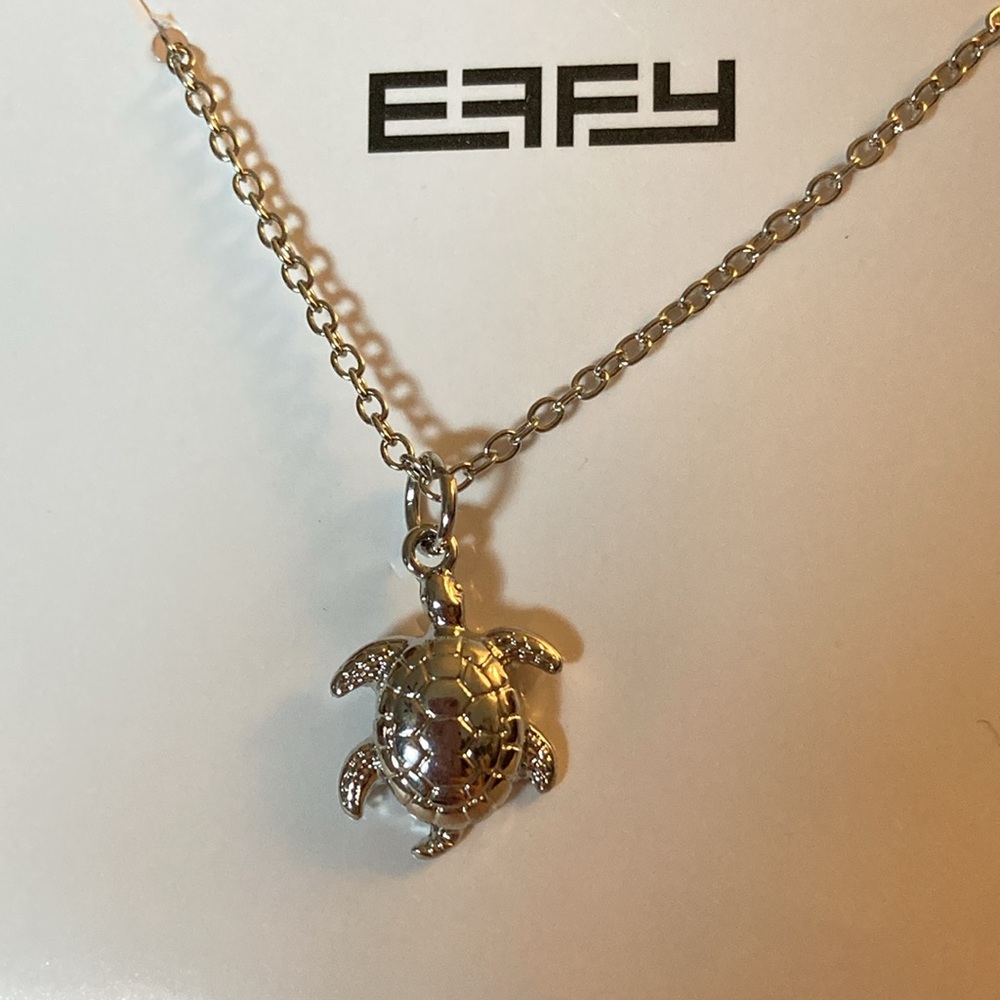 NWOT - Authentic EFFY Silver Tone Chain Necklace & Turtle Charm Pendant
